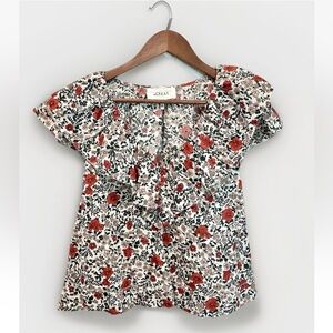 The Great. The Topiary Top In Cream Mesa Floral Womens Ruffle Blouse Sz 0/XS